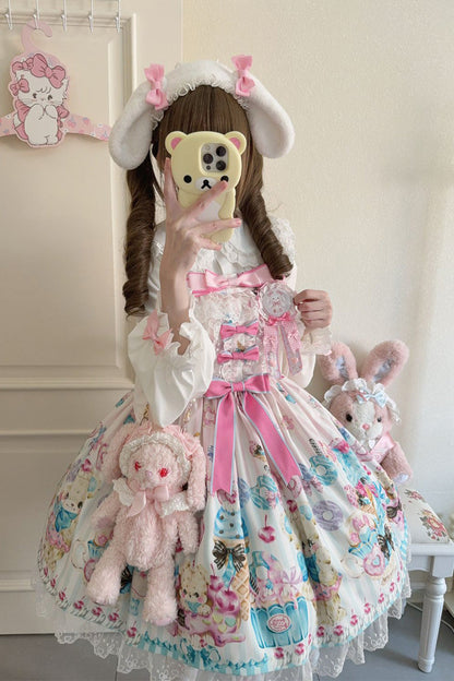 Sweet Lolita JSK - Floral Whisper, White, Lace Trim, Ruffled, Printed - additional product view 3