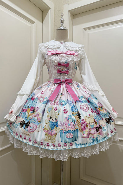 Sweet Lolita JSK - Floral Whisper, White, Lace Trim, Ruffled, Printed - main product image