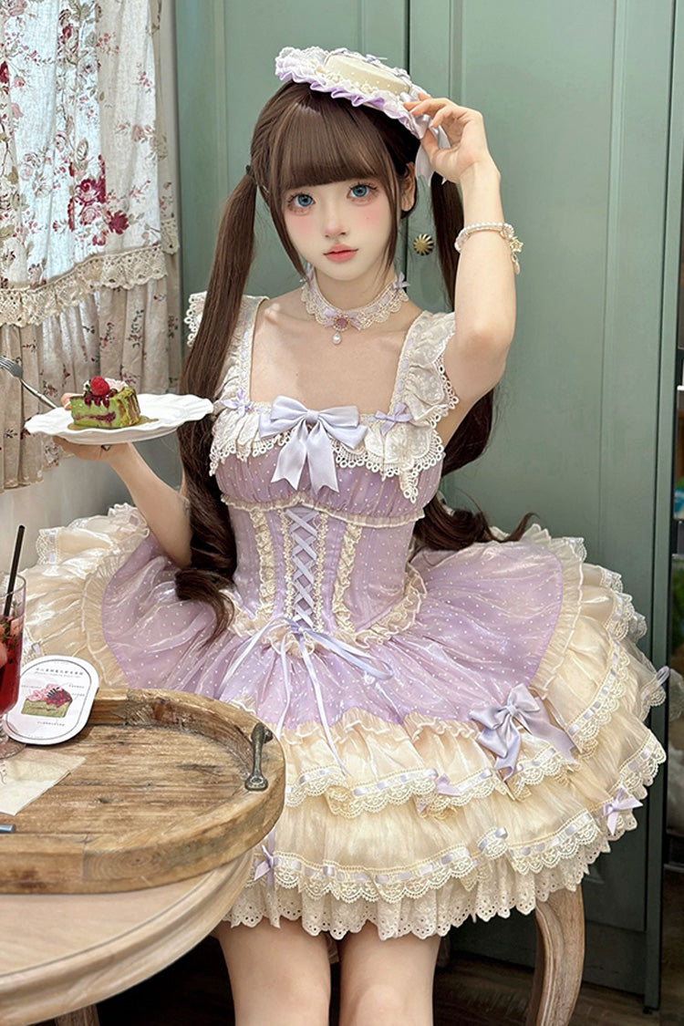 Sweet Lolita JSK - Flory Butterfly, Purple, Layered, Lace-Up, Ballet-Inspired Style - additional product view 2