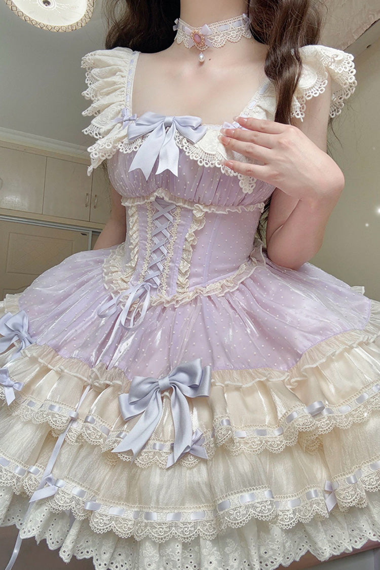 Sweet Lolita JSK - Flory Butterfly, Purple, Layered, Lace-Up, Ballet-Inspired Style - additional product view 3