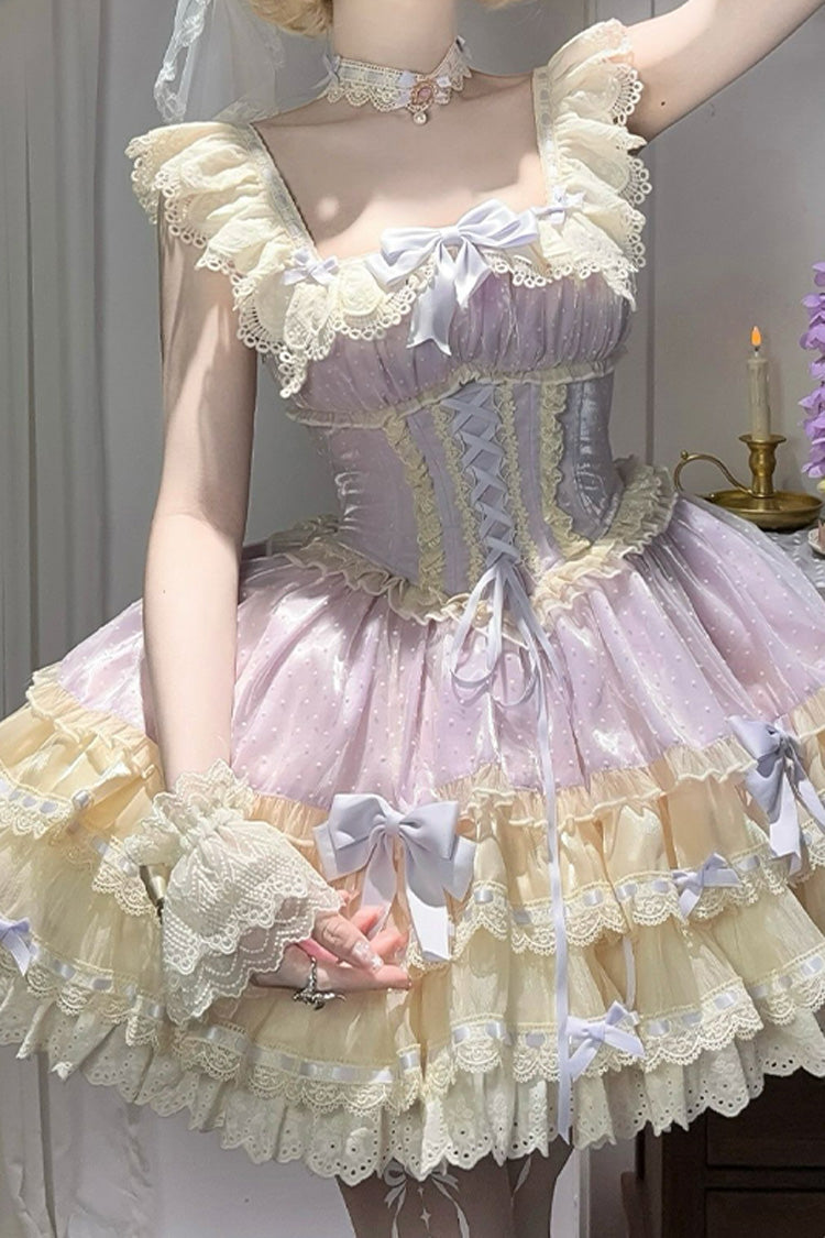 Sweet Lolita JSK - Flory Butterfly, Purple, Layered, Lace-Up, Ballet-Inspired Style - additional product view 4