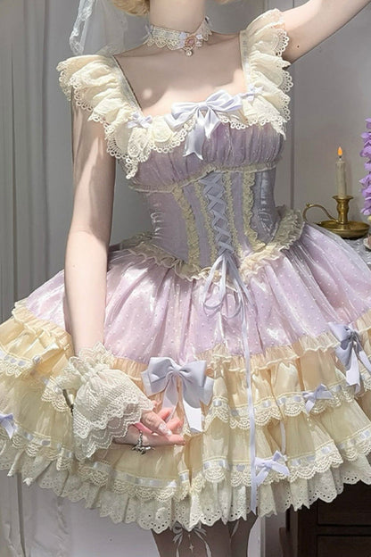 Sweet Lolita JSK - Flory Butterfly, Purple, Layered, Lace-Up, Ballet-Inspired Style - additional product view 4