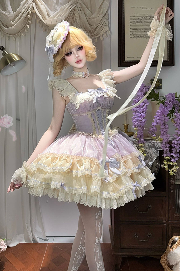 Sweet Lolita JSK - Flory Butterfly, Purple, Layered, Lace-Up, Ballet-Inspired Style - additional product view 7