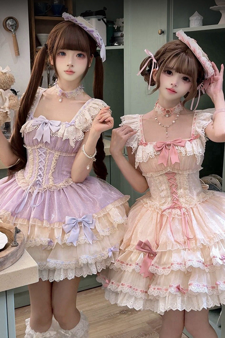 Sweet Lolita JSK - Flory Butterfly, Purple, Layered, Lace-Up, Ballet-Inspired Style - additional product view 10