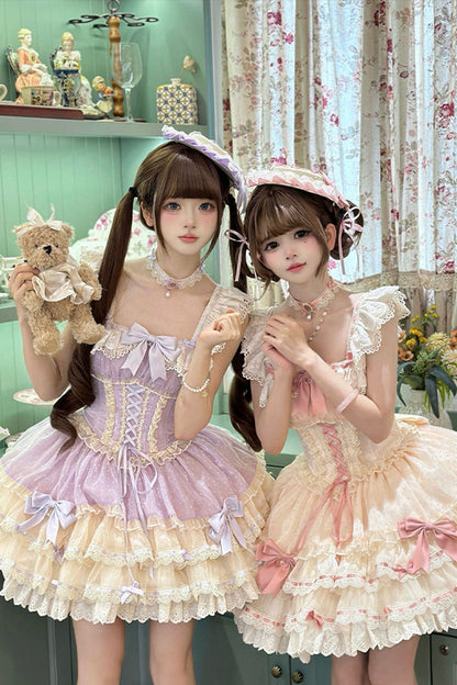 Sweet Lolita JSK - Flory Butterfly, Purple, Layered, Lace-Up, Ballet-Inspired Style - additional product view 11