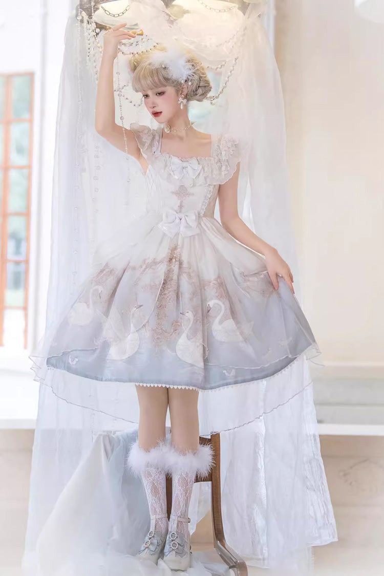 Sweet Lolita JSK - Flower And Letter, 2 Colors, Printed, Bow Detail, Ruffled - additional product view 3