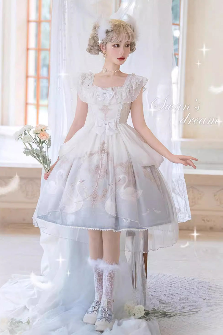 Sweet Lolita JSK - Flower And Letter, 2 Colors, Printed, Bow Detail, Ruffled - additional product view 4