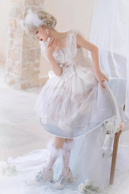 Sweet Lolita JSK - Flower And Letter, 2 Colors, Printed, Bow Detail, Ruffled - additional product view 7
