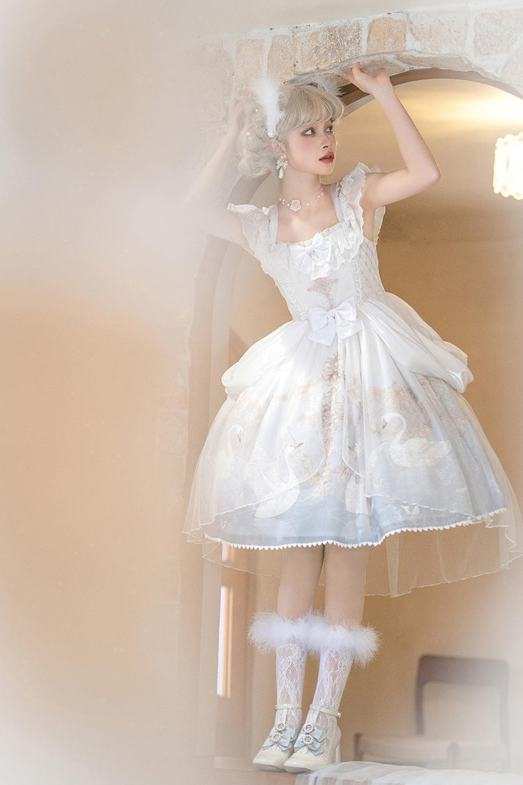 Sweet Lolita JSK - Flower And Letter, 2 Colors, Printed, Bow Detail, Ruffled - additional product view 8