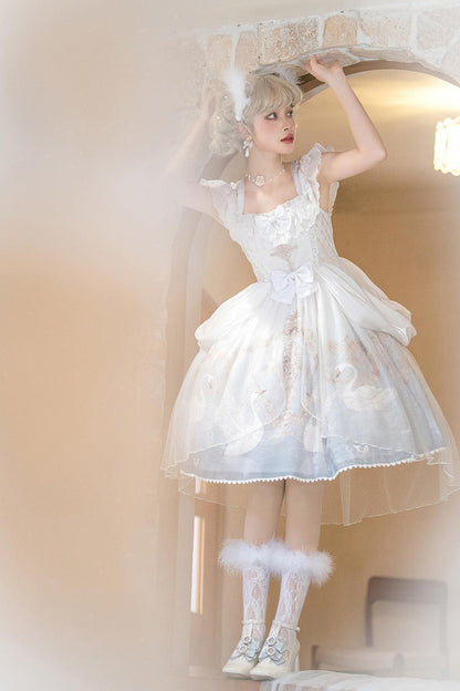 Sweet Lolita JSK - Flower And Letter, 2 Colors, Printed, Bow Detail, Ruffled - additional product view 8