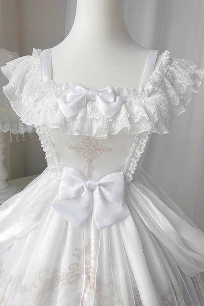 Sweet Lolita JSK - Flower And Letter, 2 Colors, Printed, Bow Detail, Ruffled - additional product view 9