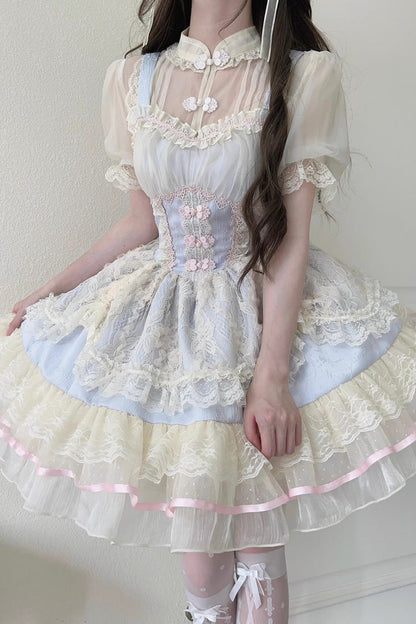 Sweet Lolita JSK - Flower Bud Halterneck Print, 3 Colors, Chinese-Inspired Style - additional product view 4