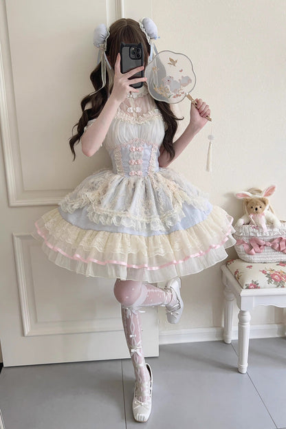 Sweet Lolita JSK - Flower Bud Halterneck Print, 3 Colors, Chinese-Inspired Style - main product image