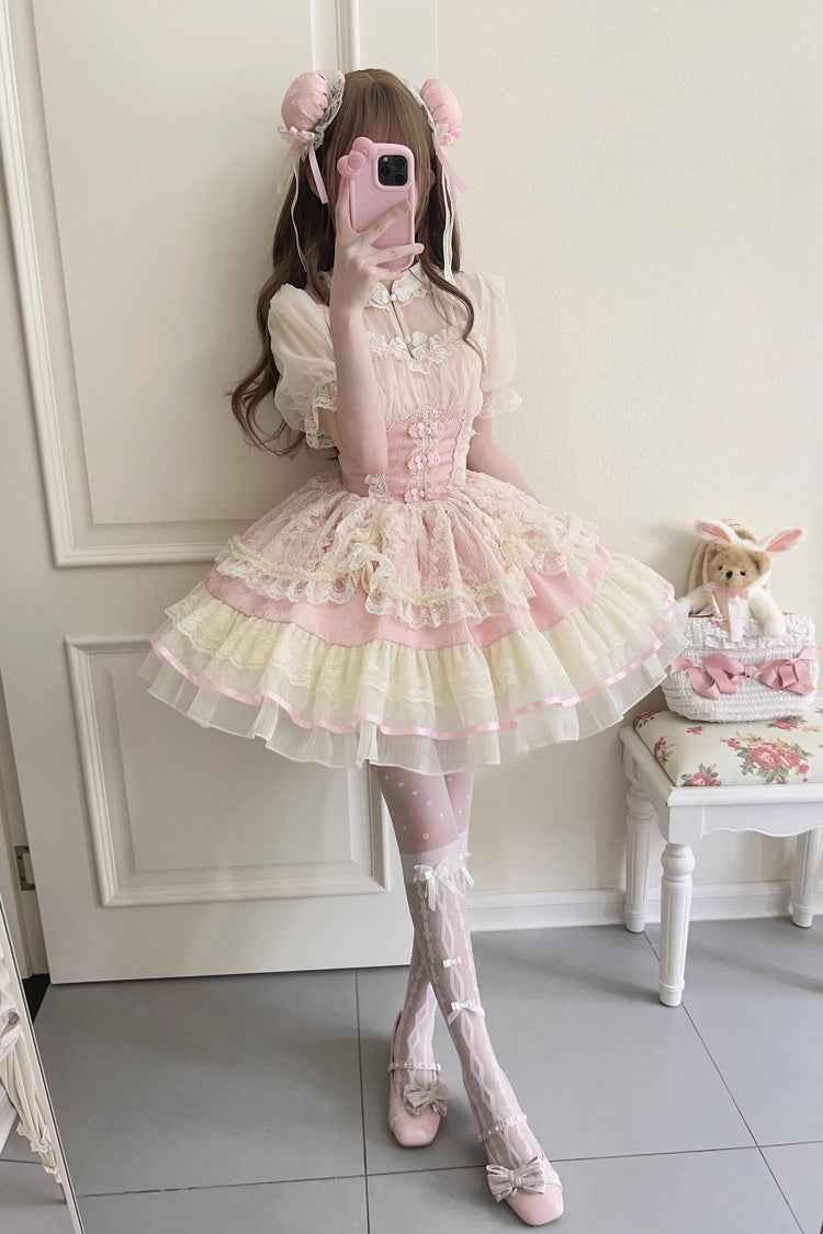 Sweet Lolita JSK - Flower Bud Halterneck Print, 3 Colors, Chinese-Inspired Style - S Pink / M Pink / L Pink option
