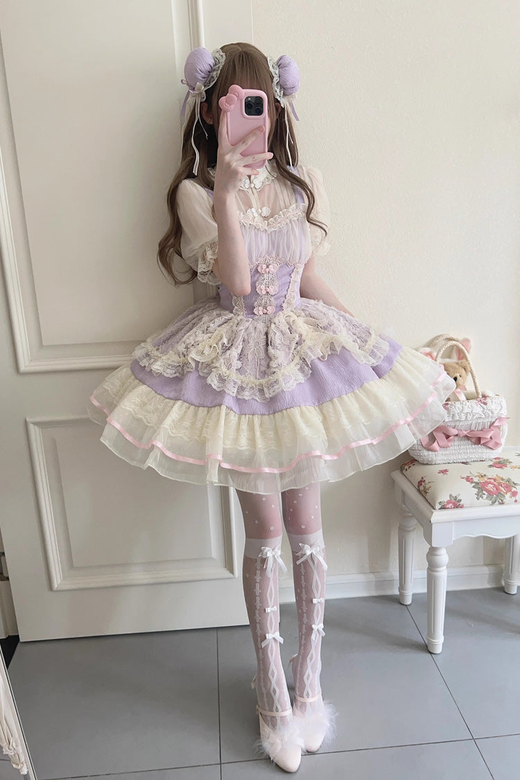 Sweet Lolita JSK - Flower Bud Halterneck Print, 3 Colors, Chinese-Inspired Style - S Purple / M Purple / L Purple option