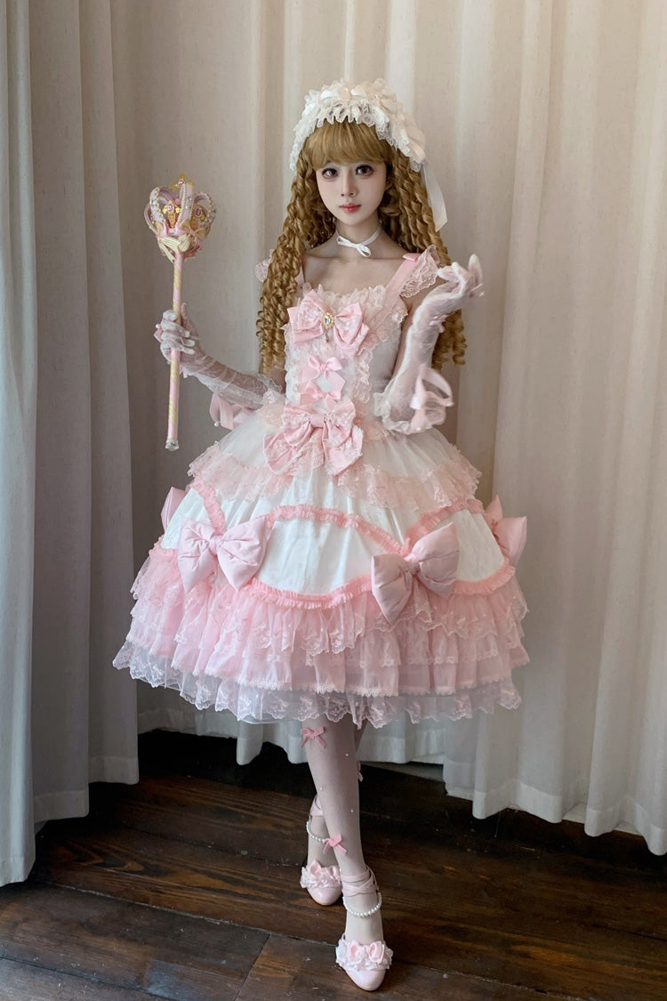Sweet Lolita JSK - Flower Dream Isle, 2 Colors, Square Collar, Layered, Bow Detail - additional product view 3