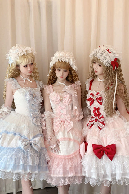Sweet Lolita JSK - Flower Dream Isle, 2 Colors, Square Collar, Layered, Bow Detail - additional product view 6