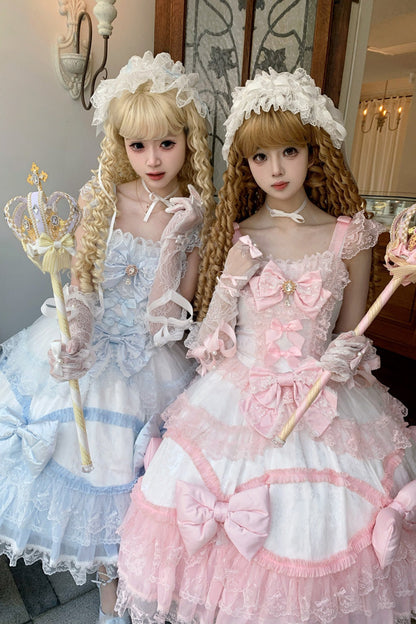Sweet Lolita JSK - Flower Dream Isle, 2 Colors, Square Collar, Layered, Bow Detail - additional product view 8