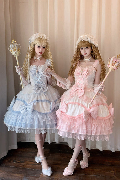 Sweet Lolita JSK - Flower Dream Isle, 2 Colors, Square Collar, Layered, Bow Detail - additional product view 9