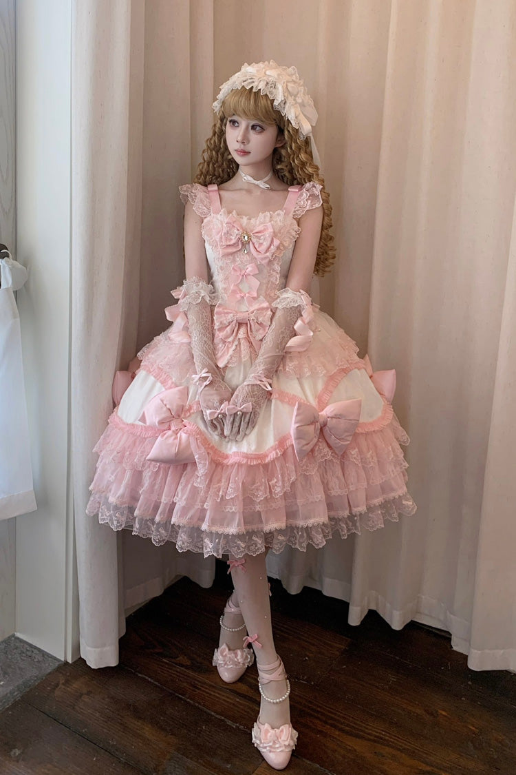 Sweet Lolita JSK - Flower Dream Isle, 2 Colors, Square Collar, Layered, Bow Detail - main product image