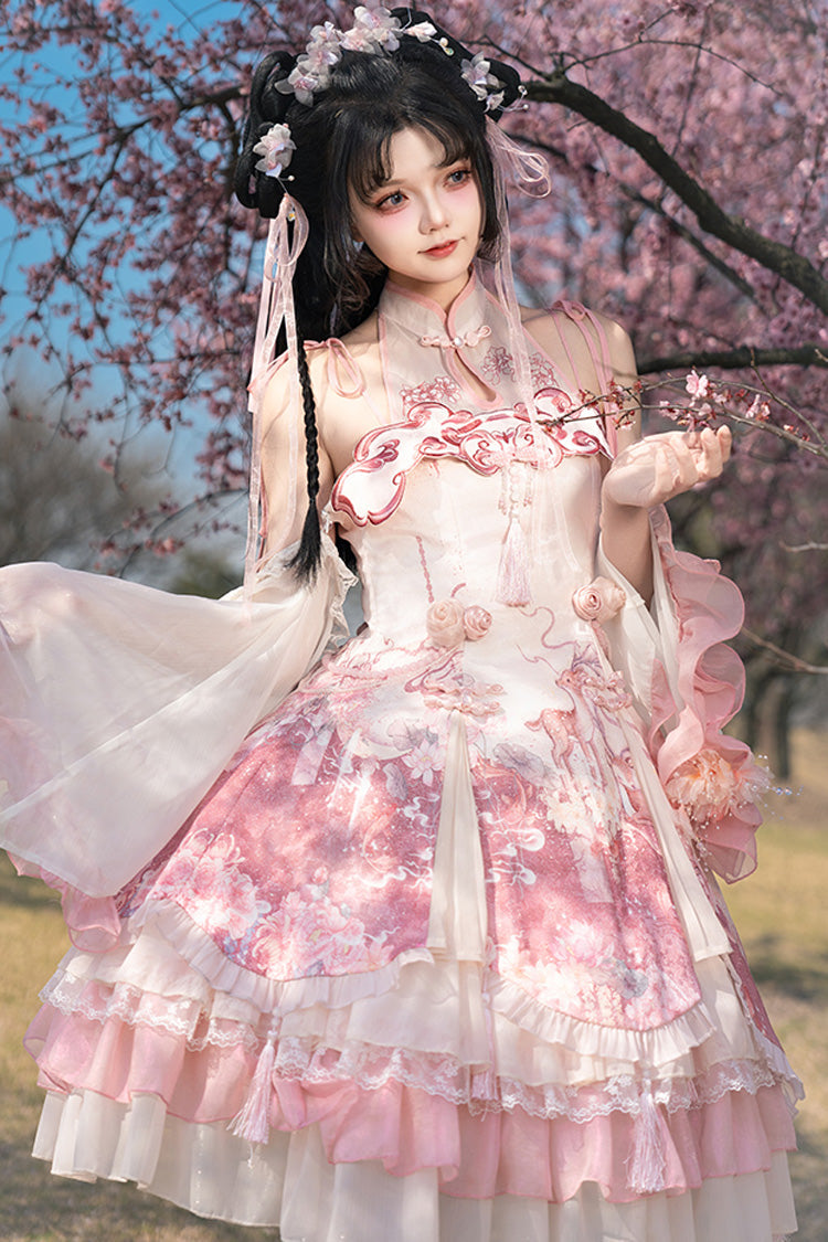 Sweet Lolita JSK - Flower Feast, Pink, Printed, Layered, Chinese-Inspired Style - additional product view 3