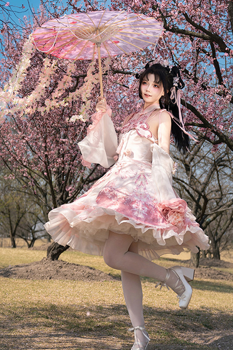 Sweet Lolita JSK - Flower Feast, Pink, Printed, Layered, Chinese-Inspired Style - additional product view 4