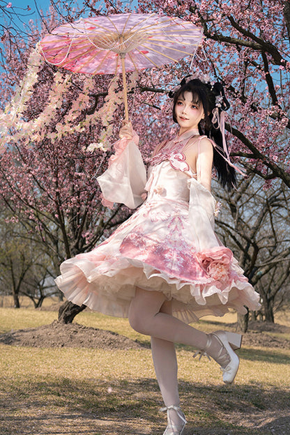 Sweet Lolita JSK - Flower Feast, Pink, Printed, Layered, Chinese-Inspired Style - additional product view 4