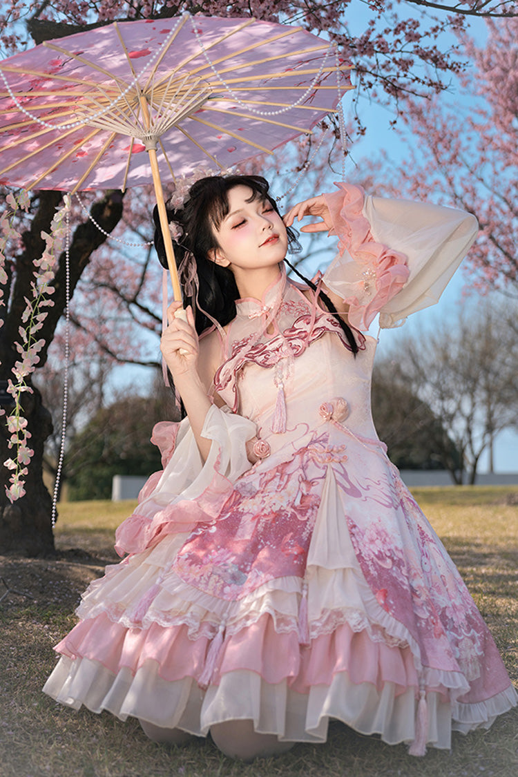 Sweet Lolita JSK - Flower Feast, Pink, Printed, Layered, Chinese-Inspired Style - additional product view 5