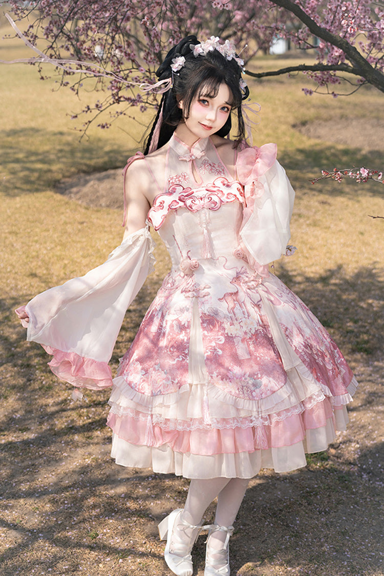 Sweet Lolita JSK - Flower Feast, Pink, Printed, Layered, Chinese-Inspired Style - additional product view 6