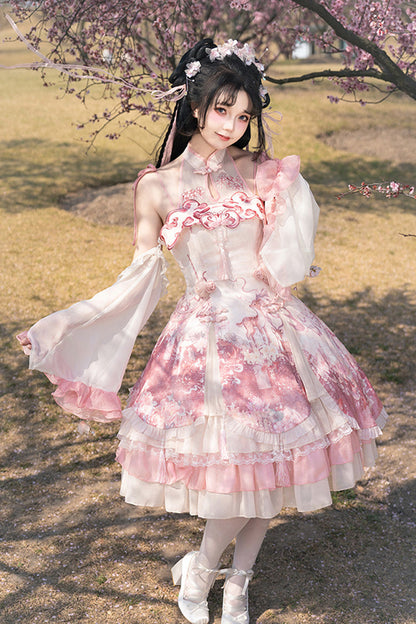 Sweet Lolita JSK - Flower Feast, Pink, Printed, Layered, Chinese-Inspired Style - additional product view 6