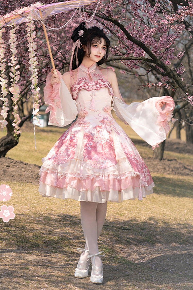 Sweet Lolita JSK - Flower Feast, Pink, Printed, Layered, Chinese-Inspired Style - additional product view 7