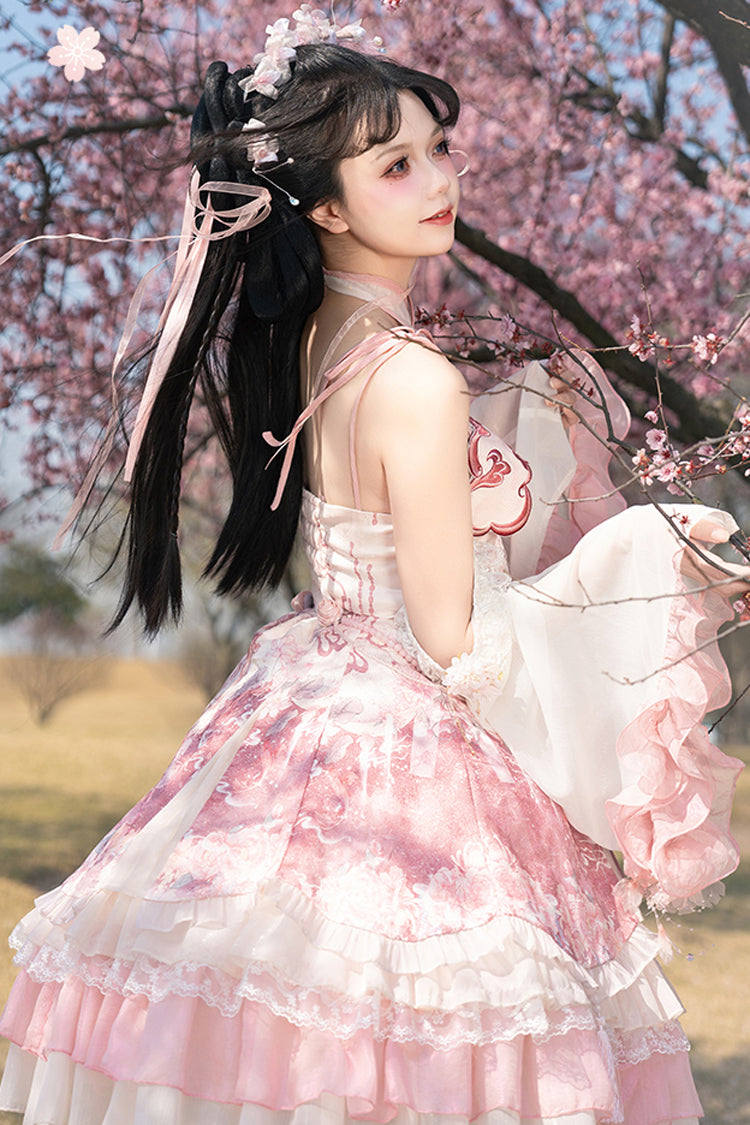 Sweet Lolita JSK - Flower Feast, Pink, Printed, Layered, Chinese-Inspired Style - additional product view 8