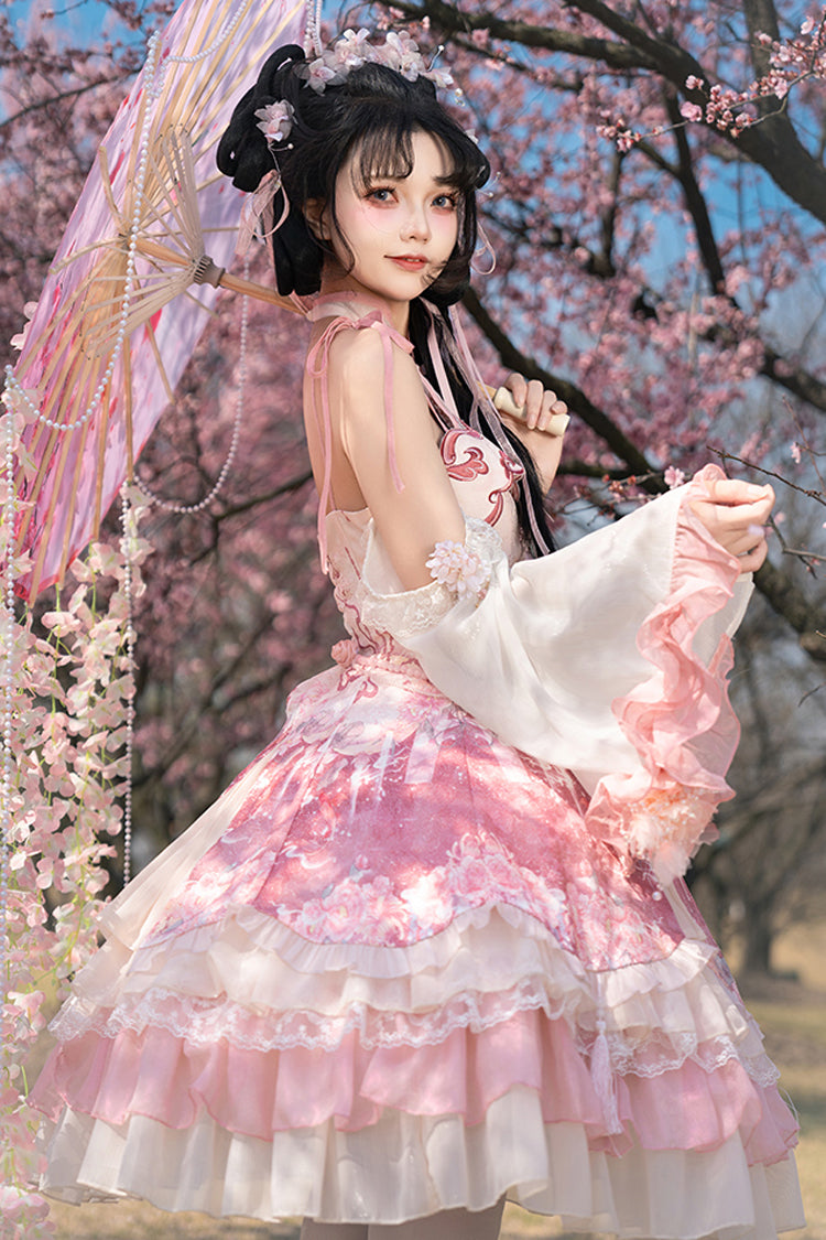 Sweet Lolita JSK - Flower Feast, Pink, Printed, Layered, Chinese-Inspired Style - additional product view 9