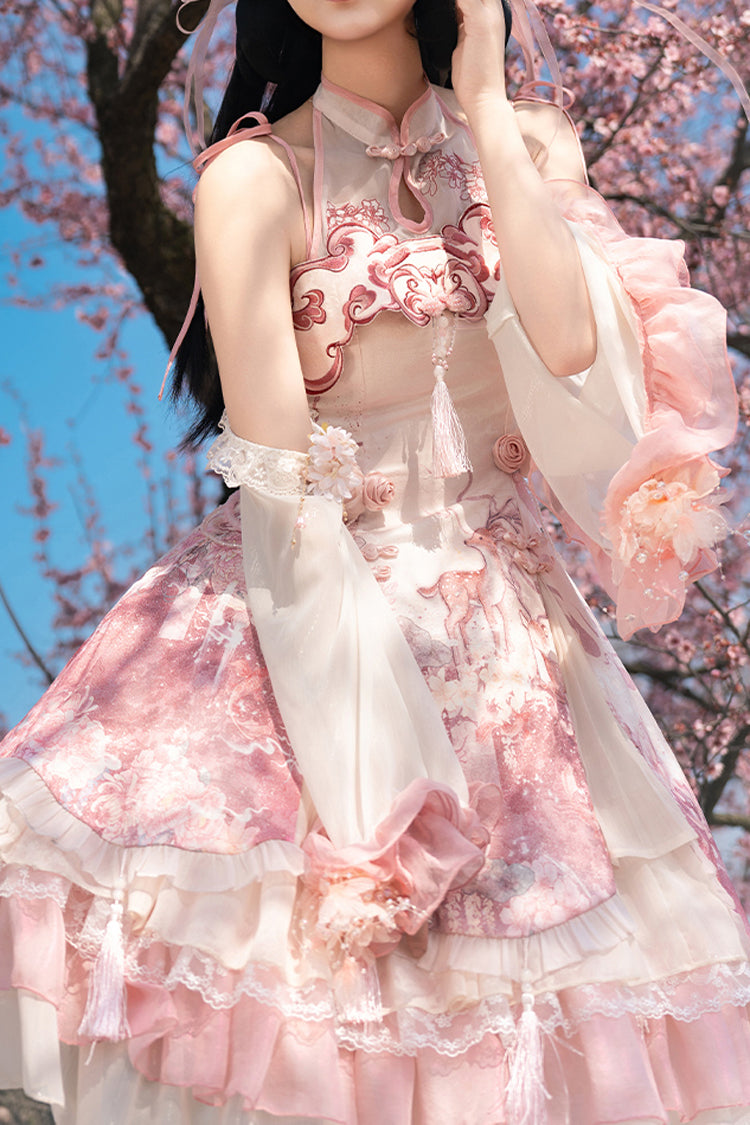 Sweet Lolita JSK - Flower Feast, Pink, Printed, Layered, Chinese-Inspired Style - additional product view 10