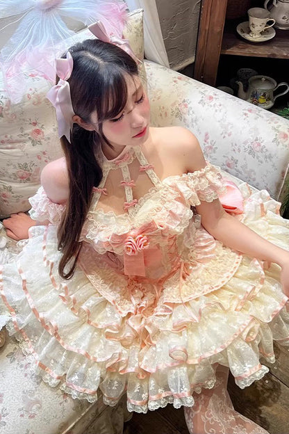Sweet Lolita JSK - Flower Language Of Eros, Pink, Ballet-Inspired Style, Bow Detail - additional product view 2