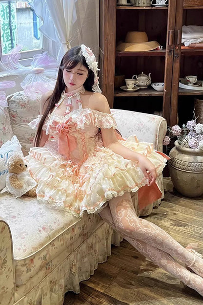 Sweet Lolita JSK - Flower Language Of Eros, Pink, Ballet-Inspired Style, Bow Detail - additional product view 5