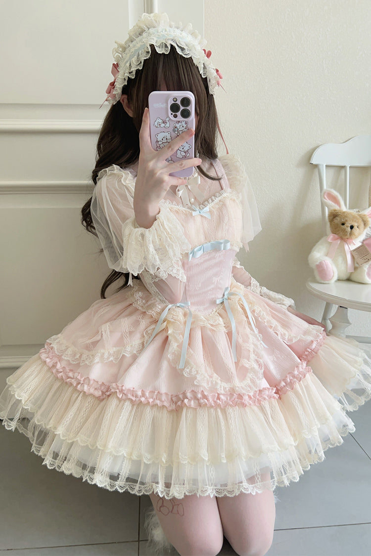 Sweet Lolita JSK - Flower Season, 4 Colors, Ballet-Inspired Style, Bow Detail, Lace Trim - S Pink / M Pink / L Pink option