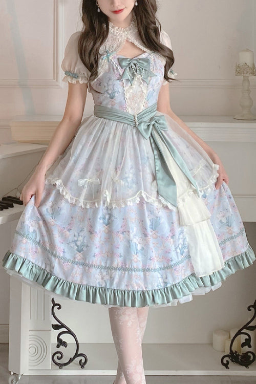 Sweet Lolita JSK - Flower Wall Pattern Print High, Green, High Waist, Printed - main product image