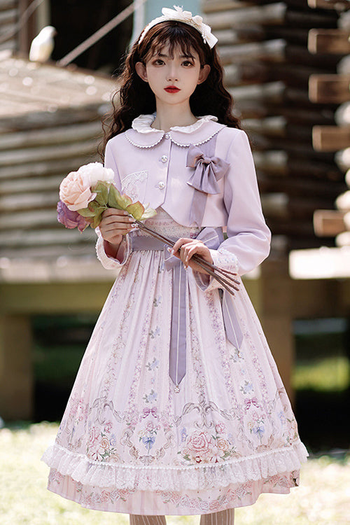 Sweet Lolita JSK - Flower Wall Print High Waist, Purple, Printed - additional product view 2