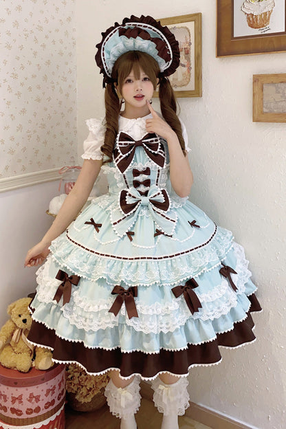 Sweet Lolita JSK - Fondant Cake, Mint-Chocolate, Lace Trim, Ruffled, Layered - additional product view 2