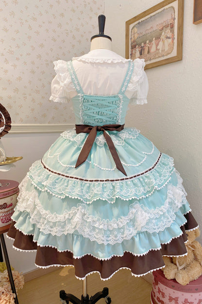 Sweet Lolita JSK - Fondant Cake, Mint-Chocolate, Lace Trim, Ruffled, Layered - additional product view 4