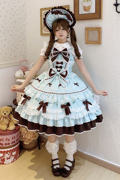 Sweet Lolita JSK - Fondant Cake, Mint-Chocolate, Lace Trim, Ruffled, Layered - additional product view 6