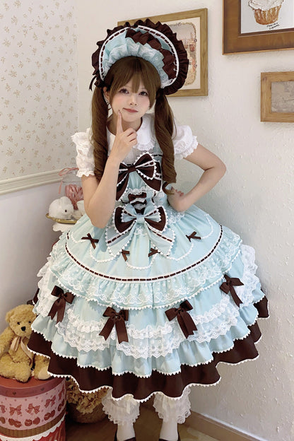 Sweet Lolita JSK - Fondant Cake, Mint-Chocolate, Lace Trim, Ruffled, Layered - additional product view 7