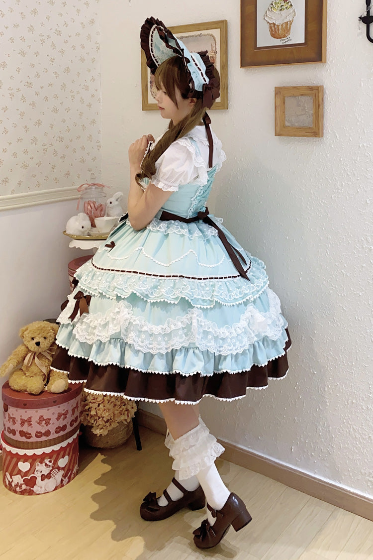 Sweet Lolita JSK - Fondant Cake, Mint-Chocolate, Lace Trim, Ruffled, Layered - additional product view 9