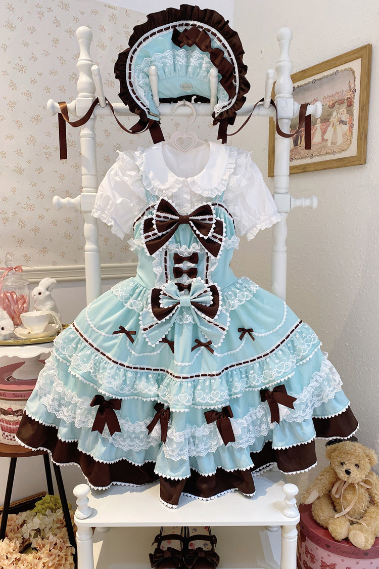 Sweet Lolita JSK - Fondant Cake, Mint-Chocolate, Lace Trim, Ruffled, Layered - additional product view 10
