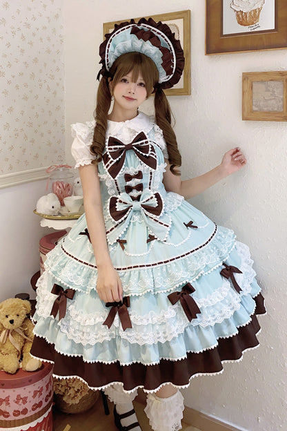 Sweet Lolita JSK - Fondant Cake, Mint-Chocolate, Lace Trim, Ruffled, Layered - main product image