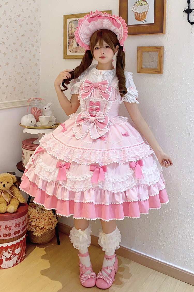 Sweet Lolita JSK - Fondant Cake, Pink, Layered, Bow Detail, Lace Trim - additional product view 2