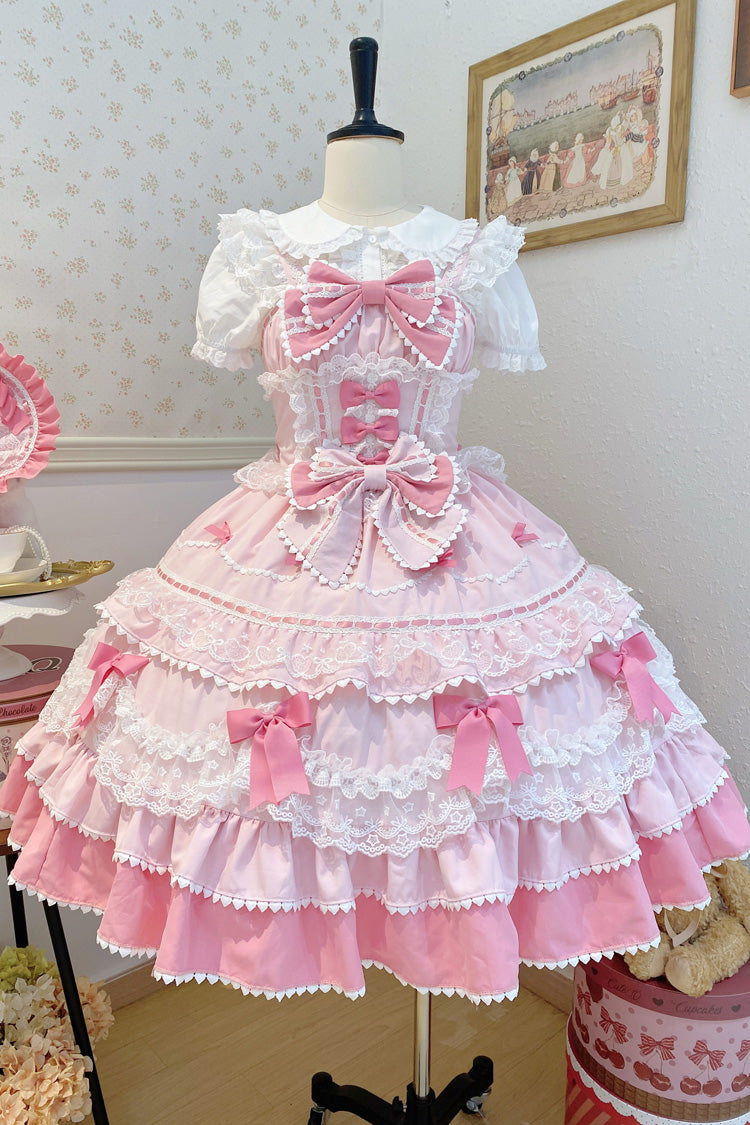 Sweet Lolita JSK - Fondant Cake, Pink, Layered, Bow Detail, Lace Trim - additional product view 3