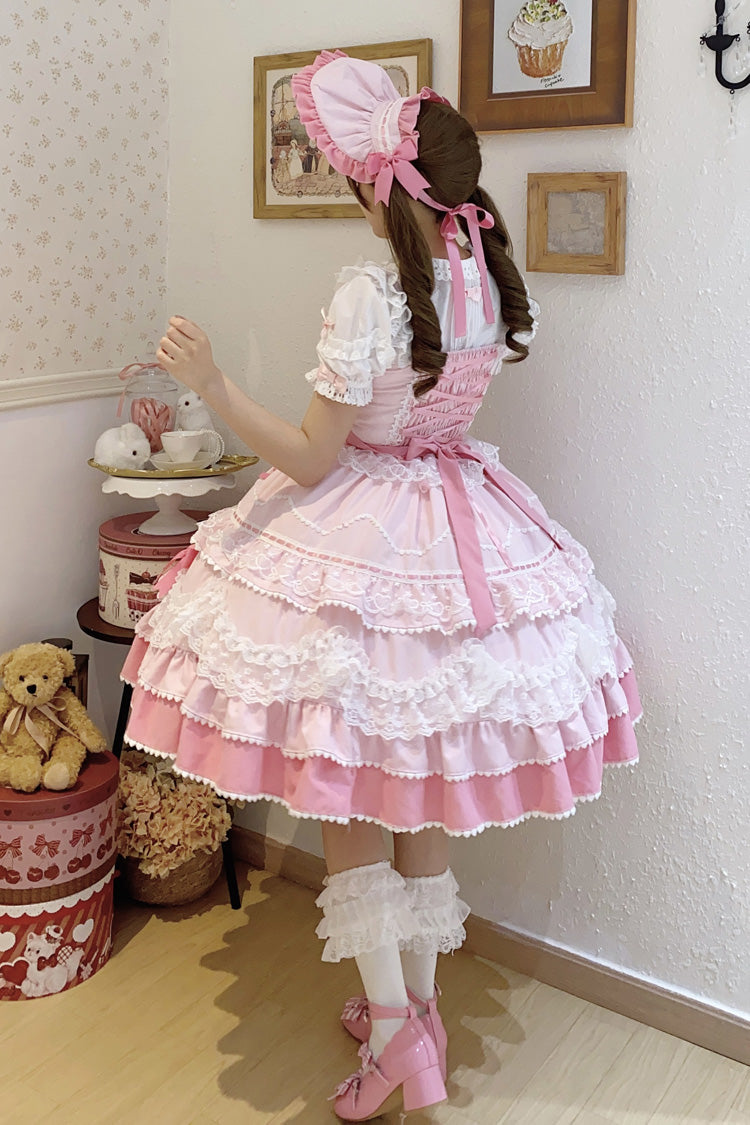 Sweet Lolita JSK - Fondant Cake, Pink, Layered, Bow Detail, Lace Trim - additional product view 4