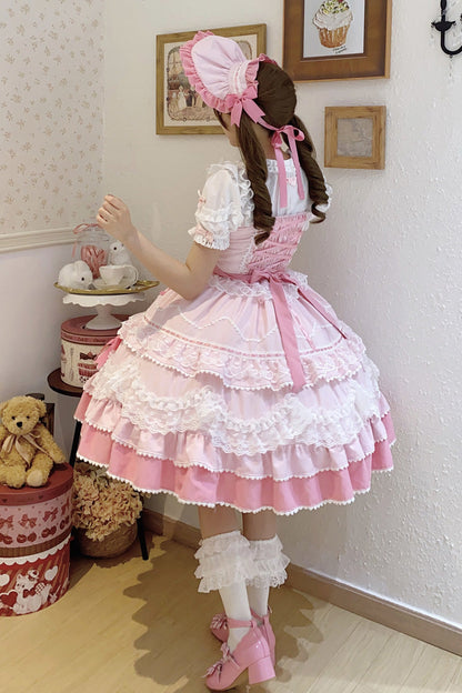 Sweet Lolita JSK - Fondant Cake, Pink, Layered, Bow Detail, Lace Trim - additional product view 4